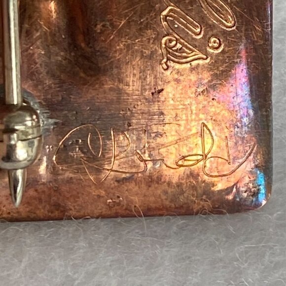 VTG Signed Sterling Silver 925 Copper 1.60" Southwest Overlay Kokopelli Brooch - Picture 8 of 16